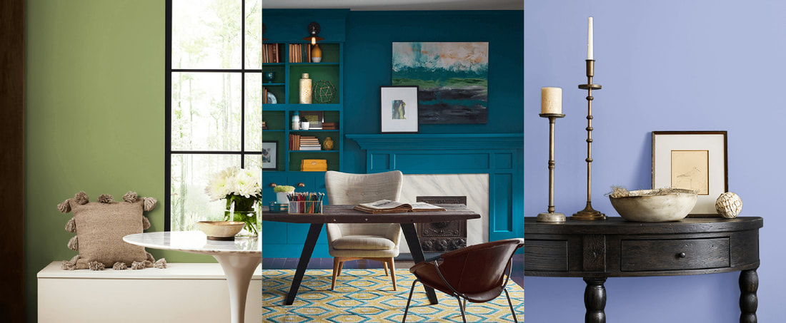 Three rooms in cool paint colors